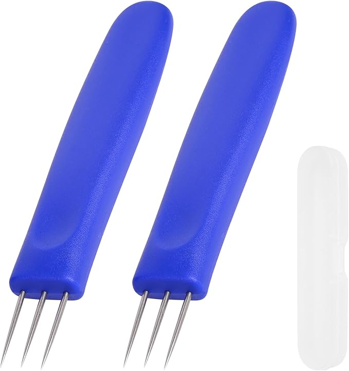 2 Pack 3-Prong Sausage Pricker Tools, 6.5 Inch Stainless Steel Meat Needle for Sausage Making, with Non-Slip Handle & Storage Case for Sausage Making