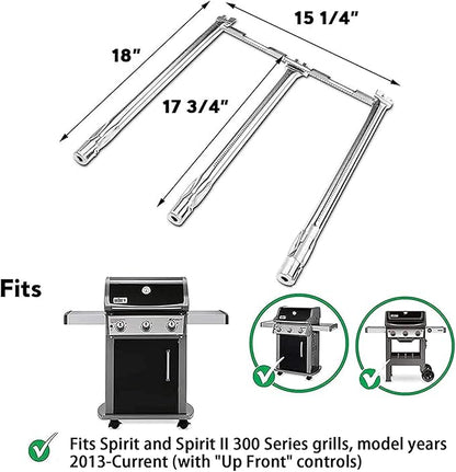 Uniflasy Spirit e310 7636 Flavorizer Bars 15.3" & 69787 Grill Burner 18" for Weber Spirit and Spirit II 300 Series E310 E320 S310 S320 68950 with Front Control, for Weber Spirit Grill Parts