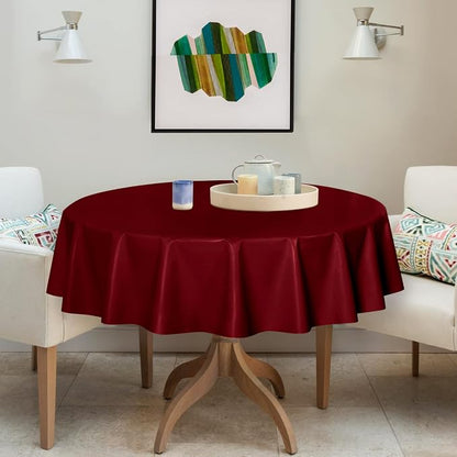 sancua 100% Waterproof Vinyl Tablecloth Table Cloth 60 Inch Round, Burgundy | Oil Spill Proof, PVC Material, Wipe Clean Table Cover for Dining Tables, Buffet Parties and Camping