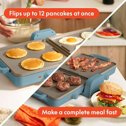 bella 10"x20" Fold and Store Griddle, Non-Toxic, Ceramic Coating, Surf
