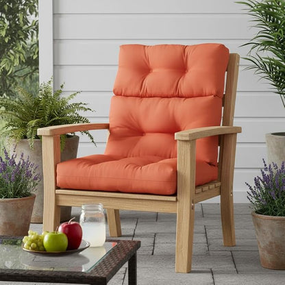Outdoor Tufted High-Back Chair Cushions, One-Piece Hinged Seat and Back Design, Reversible with 4 Ties, Durable Polyester Fabric, Recycled Fiber Fill - Single, Rust