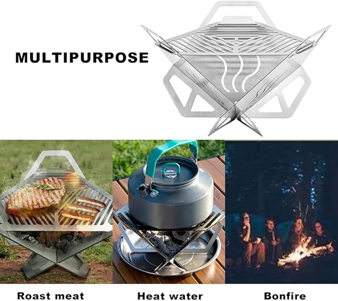 Mini Camp Grill, Portable Stainless Steel Camping Stove, Foldable Tabletop Grill BBQ for Outdoor Camping, Traveling, Picnic（Small）