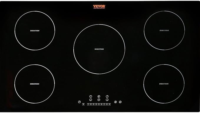 VEVOR Electric Cooktop, 5 Burners, 36'' Induction Stove Top, Built-in Magnetic Cooktop 9200W, 9 Heating Level Multifunctional Burner, LED Touch Screen w/Child Lock & Over-Temperature Protection