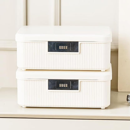 Lockable Storage Box – 2.5 Gallon Medicine Secure First Aid Organizer Box Safe w/Adjustable Lock for Home/Office/Outdoor Travel (White)