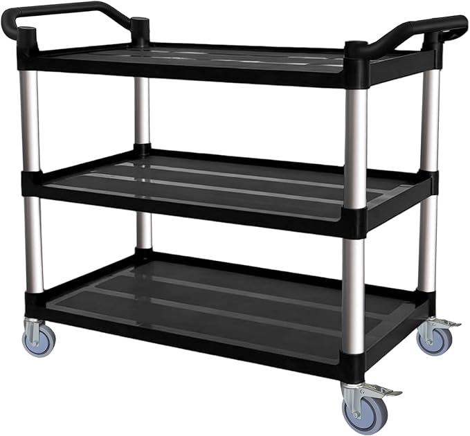 Utility Cart with Tangle-Free Wheels, Large Size 3 Tier Restaurant Cart | 2 with Brakes, Heavy Duty 450 Lbs Capacity,Commercial Serving Cart for Home, Office, Restaurant, Warehouse.