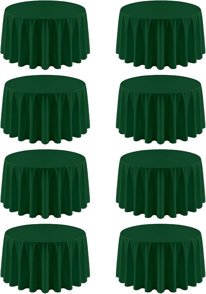 8 Pack Hunter Green Round Tablecloth 120 Inch | For 4Ft-7Ft Round Table, Wrinkle Resistant Table Cloth, Washable Polyester Fabric, For Wedding Party Banquet Buffet Camping
