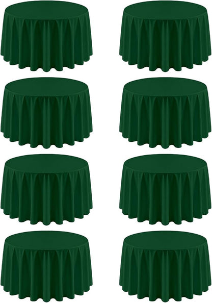 8 Pack Hunter Green Round Tablecloth 120 Inch | For 4Ft-7Ft Round Table, Wrinkle Resistant Table Cloth, Washable Polyester Fabric, For Wedding Party Banquet Buffet Camping