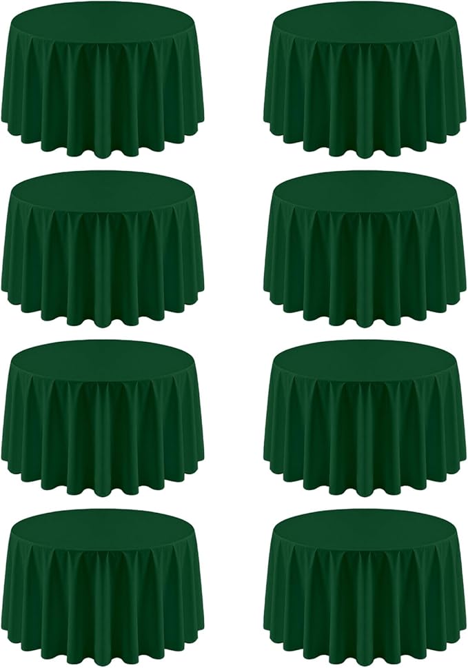 8 Pack Hunter Green Round Tablecloth 90 Inch | For 3Ft-5Ft Round Table, Wrinkle Resistant Table Cloth, Washable Polyester Fabric, For Wedding Party Banquet Buffet Camping