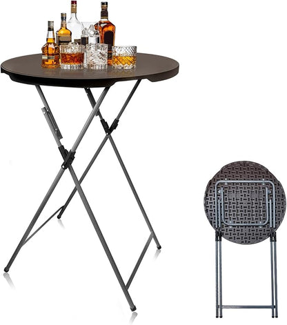 GUAGUA 32in Folding Cocktail Table, Bar Height, Round,High Top,Brown | 32in round bar-height tables with foldable legs for parties, weddings, catering, and portable indoor or outdoor setups.