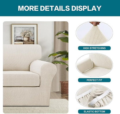 Turquoize 2 Piece Chair Covers Armchair Slipcovers for Living Room Armchair Sofa Cover with Individual Cushion Covers Feature Jacquard Fabric (Chair, Cream)