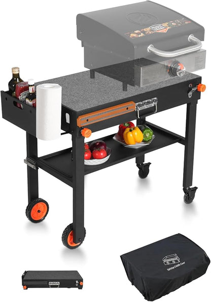 Grill Table with Cover For Blackstone Griddle 22 and 17 Inch, Foldable Blackstone Stand, Grill Carts, Suitable for Travel/Camping And Outdoor Meals