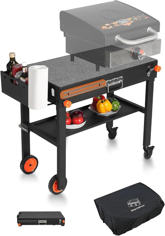 Grill Table with Cover For Blackstone Griddle 22 and 17 Inch, Foldable Blackstone Stand, Grill Carts, Suitable for Travel/Camping And Outdoor Meals