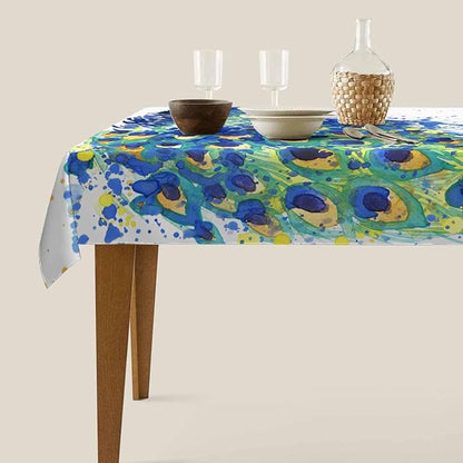 TKS MITLAN Blue Peacock Tablecloth Decor Animal Feathers Watercolor Exotic Table Cloth Dining Room Kitchen Table Cover 60" X 84" Oblong/Rectangle