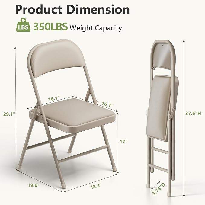 Folding Table and Chairs Set for 4, 5 Piece Card Table Set with 36" Square Foldable Table & 4 Padded Folding Chairs, Portable Indoor Outdoor Dining Table Set for Picnic, Camping, RV, Game Night, Patio