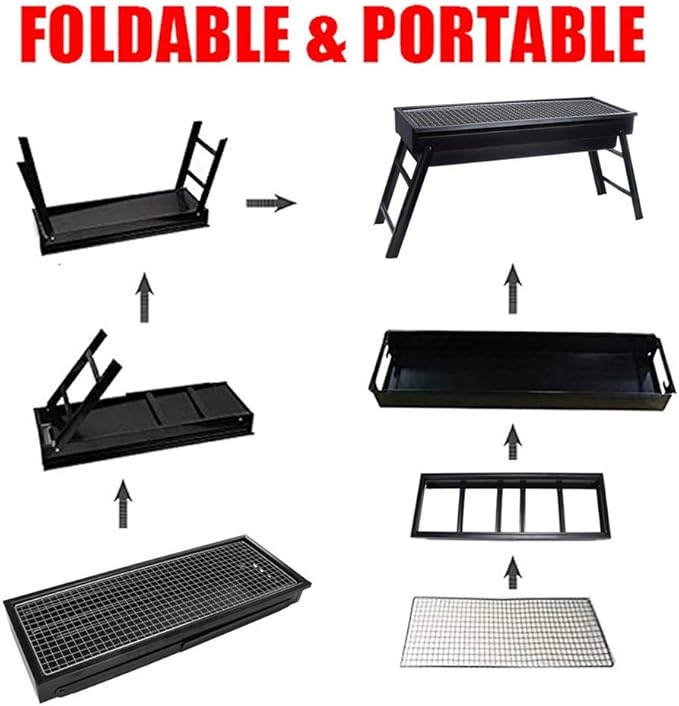 Portable Charcoal Grill, Camping BBQ Grills Outdoor Barbecue Grill, Folding Stainless Steel Charcoal Grills BBQ for Hiking Park Beach Tailgating Travel, Compact Camping Grill for 5+ People,A-1