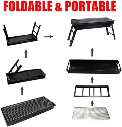 Portable Charcoal Grill, Camping BBQ Grills Outdoor Barbecue Grill, Folding Stainless Steel Charcoal Grills BBQ for Hiking Park Beach Tailgating Travel, Compact Camping Grill for 5+ People,A-1
