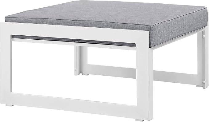 Modway Fortuna Aluminum Outdoor Patio Ottoman in White Gray
