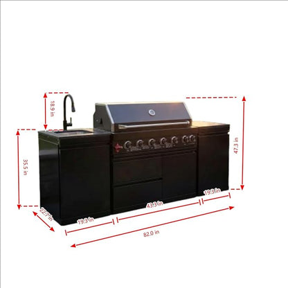 85 Inch 4-Burner 72000 BTU Deluxe Stainless Steel Propane Gas Outdoor Kitchen Bar Barbecue Island Grill,Marble Countertops,Storage Cabinets & Drawers,Stainless Steel Sink,Faucet