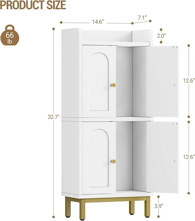 Hzuaneri Bathroom Cabinet, Small Storage Cabinet with 4 Doors | Bathroom Organizers and Storage Cabinets with Adjustable Feet. Cabinets Freestanding for Living Room, Kitchen, White