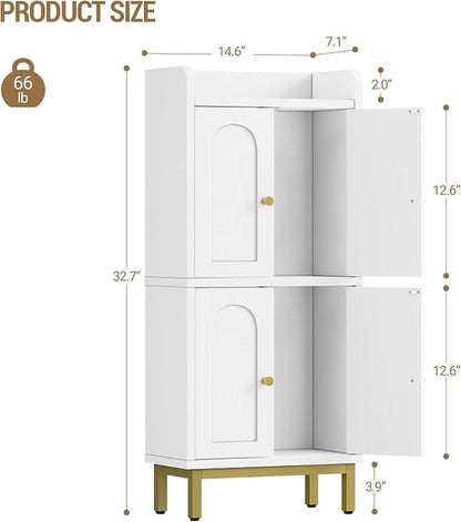 Hzuaneri Bathroom Cabinet, Small Storage Cabinet with 4 Doors | Bathroom Organizers and Storage Cabinets with Adjustable Feet. Cabinets Freestanding for Living Room, Kitchen, White