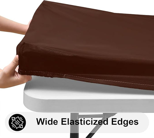 Smiry Rectangle Tablecloth, Elastic Fitted Flannel Backed Vinyl Tablecloths for 8ft Folding Tables, Waterproof Wipeable Table Covers for Indoor, Outdoor, Picnic and Camping (Coffee, 30"x96")