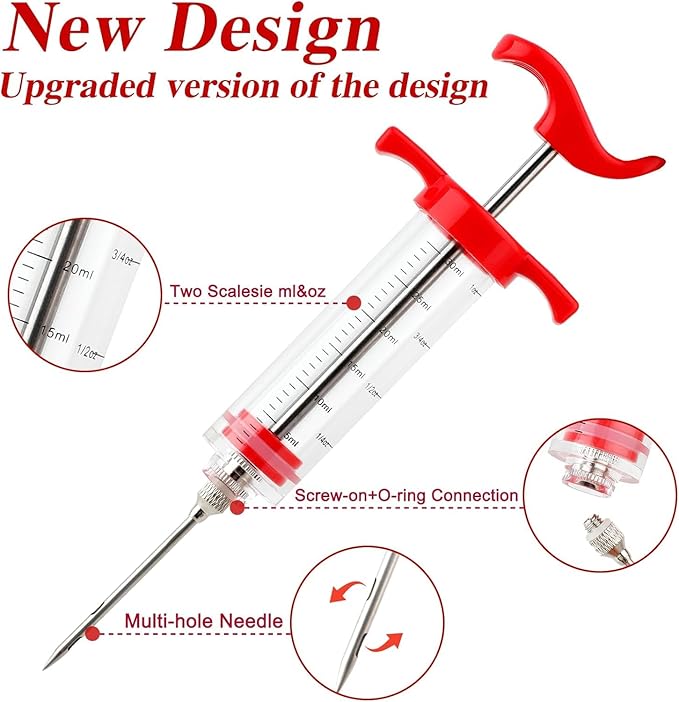 Meat Injector Syringe, 1-oz Plastic Marinade Turkey Injector Kit, 2 Marinade Injector Needles for BBQ Grill by QPMR