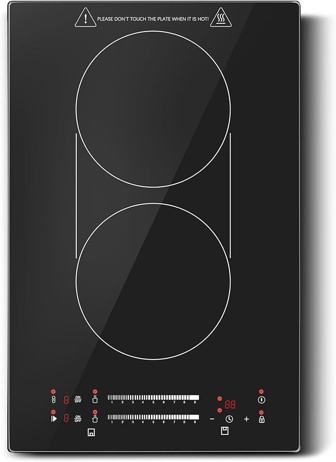 12 Inch Induction Cooktop 2 Burners, 120V 1800W Electric Stove with Bridge Function & 9 Power Levels, Built-in/Countertop Induction Burner for Kitchen, RV, Outdoor Camping