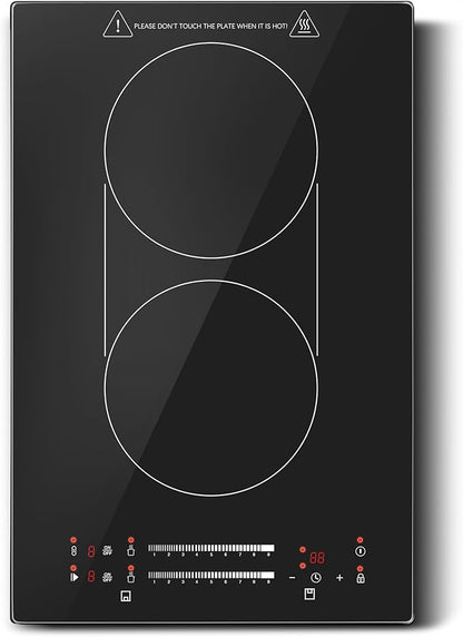 12 Inch Induction Cooktop 2 Burners, 120V 1800W Electric Stove with Bridge Function & 9 Power Levels, Built-in/Countertop Induction Burner for Kitchen, RV, Outdoor Camping