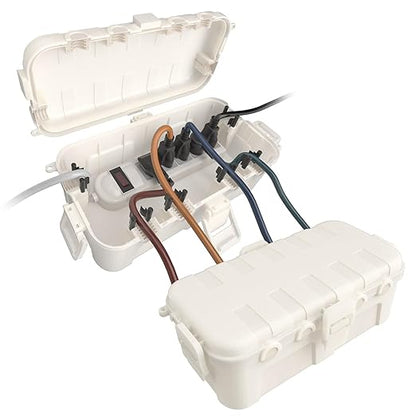 Flemoon [2 Pack] Outdoor Electrical Box Waterproof, Medium Weatherproof Electrical Box (11.5x5.2x4 inch) w/6 Cable Entry Ports, Extension Cord Cover for Power Strip, Timer, Holiday Light, White