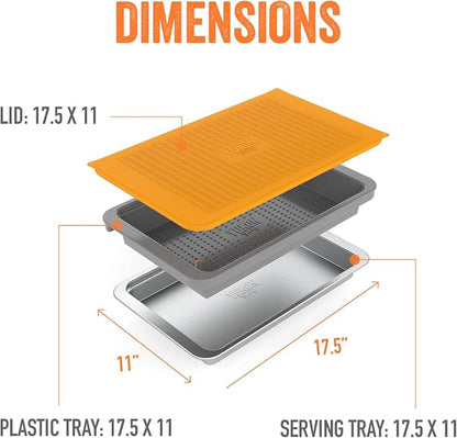 Grill Prep Tray Set, Stainless Serving Platter, Marinade Tub | Marinating container with lid, grilling tray and grill tray for outdoor grill, 18 x 11.4 in, dishwasher safe