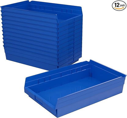 Akro-Mils 30178 Heavy Duty Plastic Shelf Bins, 18"x 11"x 4", Blue, 12-Pk | Heavy Duty Nesting Storage Bins for Garage, Closet, Refrigerator, Kitchen, Cabinet, Drawer Organization, Pantry Organization