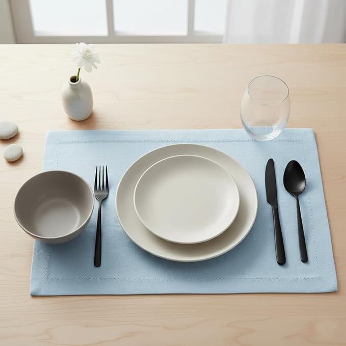 Urban Villa Placemats for Dining Table 100% Cotton Placemats 14''x20'' Over Sized Tablemats Set of 6 Placemats Hemstitch Sky Blue Tablemats for Family Dinners Wedding Parties Placemats