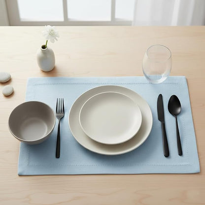 Urban Villa Placemats for Dining Table 100% Cotton Placemats 14''x20'' Over Sized Tablemats Set of 6 Placemats Hemstitch Sky Blue Tablemats for Family Dinners Wedding Parties Placemats