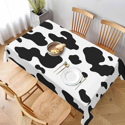 TKS MITLAN Black White Milk Cow Spots Tablecloth 60x84 Inch Rectangular Animal Skin Texture Oblong Table Cloth Kitchen Table Decorations for Home Dinner Party