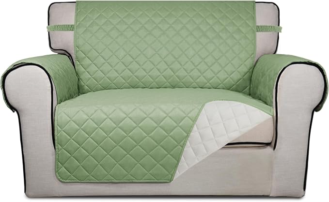 PureFit Reversible Quilted Sofa Cover Dog Couch Covers for Sofa, 28 in | Sage Green/Ivory, Water Resistant Couch Protector, Washable Pet Couch Cover with Non Slip and Elastic Straps For Kids