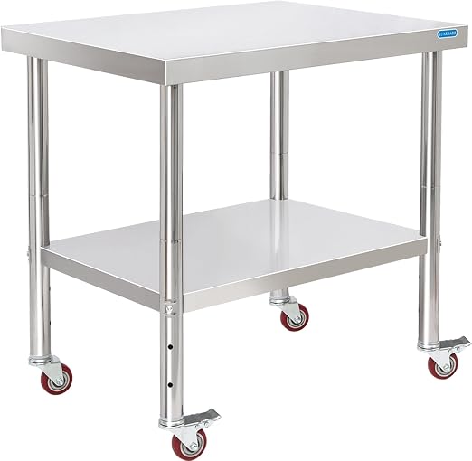 KUARBARR Stainless Steel Table for Prep & Work with 4 Caster Wheels with Adjustable Undershelf 24 x 30 NSF Metal Commercial Kitchen Worktable for Restaurant Home Outdoor | Prep & Work