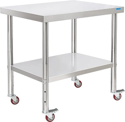 KUARBARR Stainless Steel Table for Prep & Work with 4 Caster Wheels with Adjustable Undershelf 24 x 30 NSF Metal Commercial Kitchen Worktable for Restaurant Home Outdoor | Prep & Work