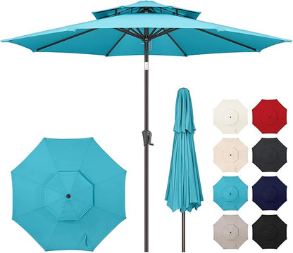 9FT Outdoor Patio Umbrella - 2 Tiers Table Umbrella Waterproof UV Protection, Sombrillas de Patio with Push Button Tilt, Sun Umbrella for Pool, Porch, Garden, Yard (Aqua Blue)