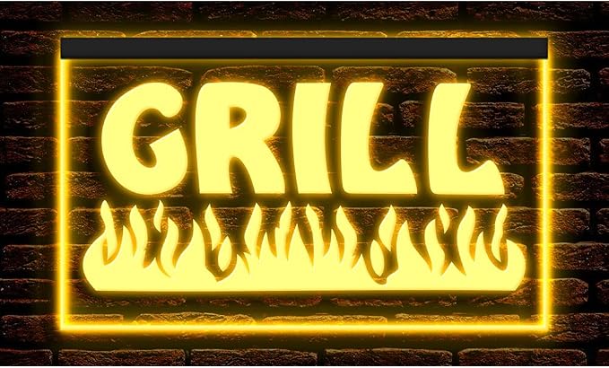 110032 Fire Grill Bar Restaurant BBQ Steakhouse Open Display LED Light Neon Sign (12" X 8", Yellow)