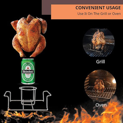 Beer Can Chicken Holder for Grill and Smoker, Premium Grade Stainless Steel Beer Chicken Stand with Handle