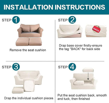 Turquoize 3 Piece Sofa Covers For 2 Cushion Couch Sofa Slipcover Soft Couch Cover For Dogs-Washable Sofa Furniture Covers With 2 Individual Cushion Covers, Feature Thick Fabric (2 Cushion Sofa, Ivory)
