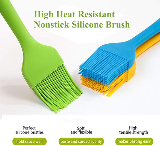 Basting Brush + Large Spatula Silicone Pastry Baking BBQ Sauce Marinade Meat Glazing Oil Brush Heat Resistant, Kitchen Cooking Baste Pastries Cakes Desserts 4 Pack (Brush + Spatula)