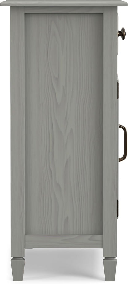 SIMPLIHOME Connaught 40" Wide Solid Wood Cabinet in Fog Grey | Traditional slim entryway and living room organizer for hats, gloves, shoes and keys with space-saving storage design.