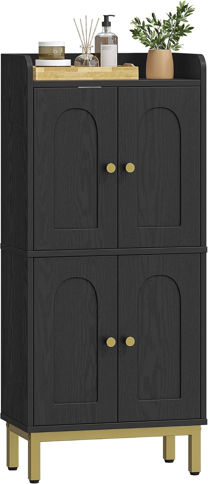 Hzuaneri Bathroom Cabinet, Small Storage Cabinet with 4 Doors | Bathroom Organizers and Storage Cabinets with Adjustable Feet. Cabinets Freestanding for Living Room, Kitchen, Black