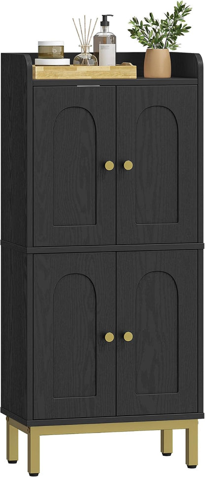 Hzuaneri Bathroom Cabinet, Small Storage Cabinet with 4 Doors | Bathroom Organizers and Storage Cabinets with Adjustable Feet. Cabinets Freestanding for Living Room, Kitchen, Black