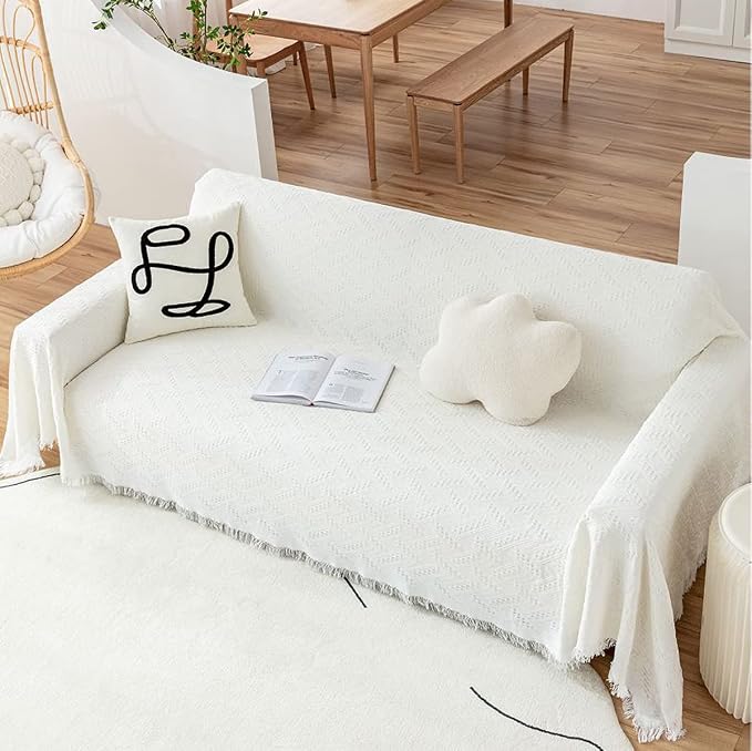 AIVIA Loveseat Cover Sheet Blanket, Cotton Woven Anti Slip Throw Cushion Covers for 2 Seater Couches with Armrest, Living Room Love-Seat Furniture Decor Slipcovers Protector for Dogs Cats