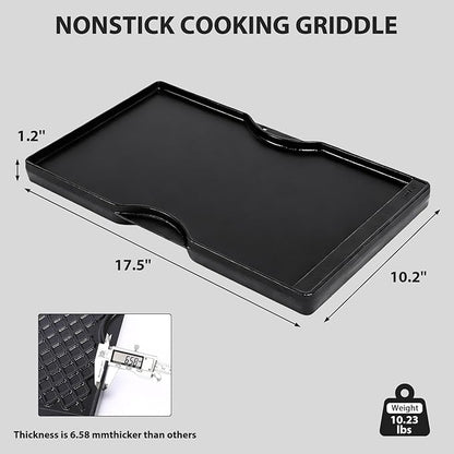 Utheer Double-Sided Ceramic Griddle for Weber Spirit 200 Series, 17.5" × 10.2" Replacement for Weber 7637 ｜ Reversible Flat & Ribbed Surface, Matte Black Enamel, Heavy-Duty Cast Iron