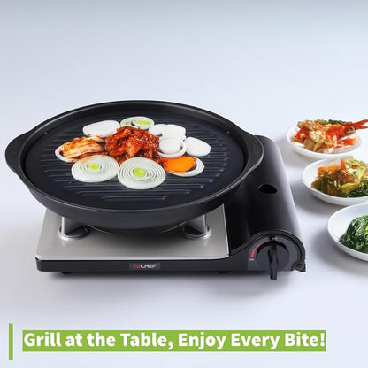 TECHEF - TRUE GRILL PAN - Stovetop Nonstick Indoor/Outdoor Smokeless BBQ Grill Set, including a Grill Plate and Alumium Drip Tray