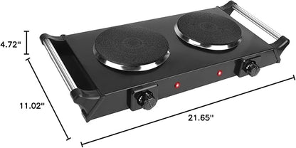 Electric Hot Plate for Cooking, 2000W Portable Cooking Stove Countertop Dual Burner Cooktop, Adjustable Temperature Control for All Cookwares Home Camp RV, Easy to Clean (Black)