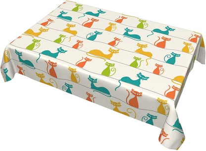 Mid Century Modern Cats Table Cloth, Cute Tablecloth Waterproof, Kitchen Dining Room Decorative Table Cover for Party Decorations Outdoor and Indoor, Rectangular 54x72 Inch